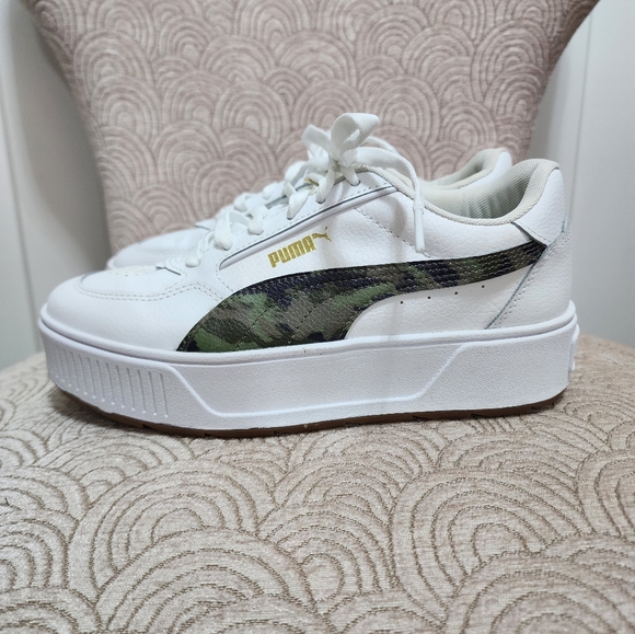 Puma Platform Karmen Women's White and Army Green Camo Sneakers - Picture 1 of 8